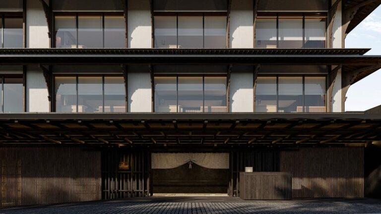 カペラ京都 — 京都・宮川町 · 隈研吾設計、格子を纏う『現代の町家』のファサードと暖簾の玄関