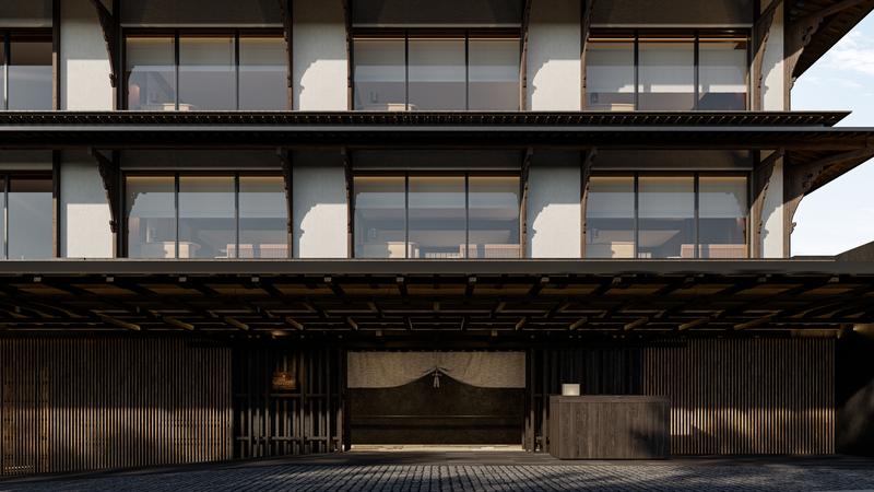 カペラ京都 — 京都・宮川町 · 隈研吾設計、格子を纏う『現代の町家』のファサードと暖簾の玄関