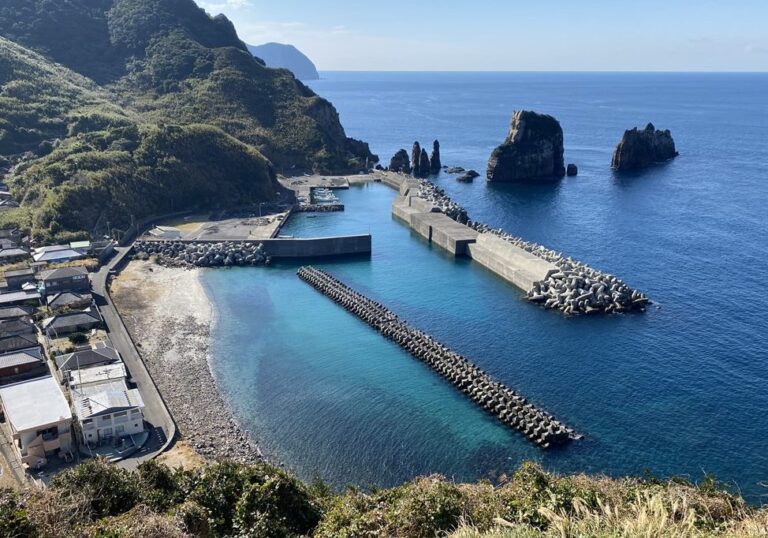 東シナ海に切り立つナポレオン岩を客室の窓に置く一軒——甑島・下甑島、瀬々野浦の断崖の上に灯る宿を1軒で読む