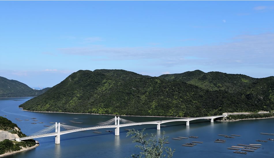 魚美味倶楽部 美晴 — 岡山・日生 · 備前♥日生大橋と、鹿久居島の手前に並ぶ牡蠣筏の海